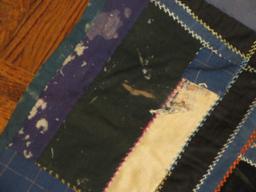 Antique Crazy Quilt Pattern Coverlet Crow's Foot Stitching on Front Made by Betty A. Hopkins