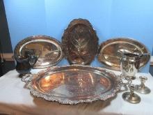 Lot Impressive Silver Plate 26" Oval Towle Waiter Footed Tray Floral Scroll Edge Has Monogram,