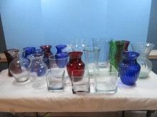 Lot Misc. Glass Vases Cobalt Blue/Cranberry Ruby Flash Finish, Hoosier Glass Emerald Green