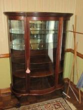 Exquisite Antique Tiger Oak Empire China Cabinet Bowfront w/Curved Sides, Double Glass