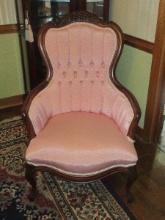 Magnificent Victorian Era Style Parlor Gentlemen's Chair Tufted Mauve Highback Carved