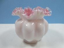Collector Fenton Art Glass Peach Crest Collection 5 1/4" Melon Double Vase Crystal Edge Circa