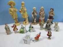 Lot Figurines Porcelain Musicians Gold Castle 3 1/4"/4" Bisque Ardco Pair Elderly Couple 8"W/
