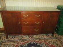 Mahogany Mid Century Modern Credenza/Buffet 3 Center Dovetail Drawers Bail Handle Pulls