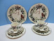 10pcs. Lenox Fine Ivory China Winter Greetings Pattern Red Ribbons Birds on Holly & Pine Design