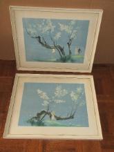 Phenomenal Pair Spring Eternal Mid-Century Modern Artwork Print Stylized Landscape w/