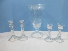 Crystal Lot 2pc. Imperial Crystal Cleo Pattern Cut Vertical Lines & Fans Design Hurricane Lamp &