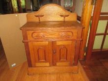 Refined Antique Walnut 1 Over 2 Wash Stand Cabinet w/Backsplash & Double Shelves, Dovetail