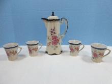 Awesome 6pc. Vintage Aichi Seitosho Japan Hot Chocolate Set Wild Flowers & Foliage Pattern