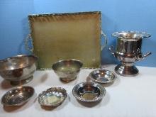 Silverplate Lot Footed Ice Bucket Chiller, Rectangular Engraved Waiter Tray Grapevines Design &