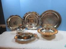 Silverplate Leonard 15" Round Engraved Tray, Gorham Strasburg 15 1/4" D Tray, Rogers and Bro.
