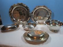 Silverplate Repro Paul Revere Footed 9 1/8" D Bowl, Gorham Strasbourg 15 1/4" D Tray, Lunt