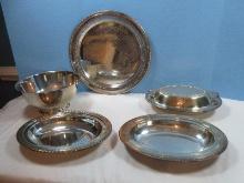Silverplate International 15" D Coupe Tray w/ Reticulated Rim, Repro Paul Revere Oneida 10" D