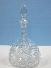 Striking Lead Crystal 10 3/4" Spirits Decanter w/ Faceted Stopper Cut Pinwheel Design