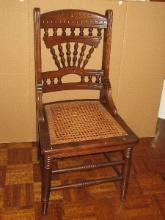 Splendid Antique Heavily Embellished Victorian Era Chair w/ Woven Cane Seat Slender