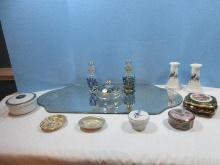 Lot Gorgeous Vintage Central Glass Co. Art-Deco Era Etched Vanity Dresser Mirror Beveled Edge