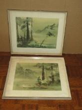 Unique Pair Titled "Imaginary Landscape" No. 1 and No. 2 Attributed to Artist Tyrus Wong