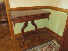 Splendid American Empire Console/Flip Top Game Table Mahogany Lyre Harp Shape Pedestal
