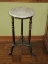Traditional Marble Top 14"D Plant Stand/Side Table Victorian Style Ringed Turned Columns &