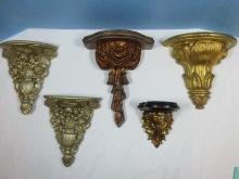 Vignette of 5 Wall D‚cor Accent Display Shelves Polyresin & Sculpted Plaster Drapery Tassel