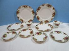10pc. Royal Albert Bone China Old Country Roses Pattern Montrose Shape Red/Yellow Roses