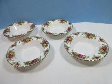 Set of 4 Royal Albert Bone China Old Country Roses Pattern Rim Soup Bowls 8" Round