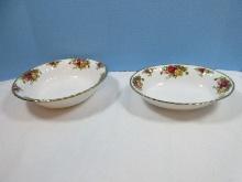 2pcs. Royal Albert Bone China Old Country Roses Pattern Oval 9" Vegetable Bowl & 9 1/2" Round