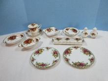 11pcs. Royal Albert Bone China Old Country Roses Pattern Pair Salt/Pepper Shakers, Ashtray,