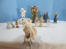 Lot 2pc. Set Goebel Flight Into Egypt, Bisque 10" Grandeur Noel Angel, Ceramic Cherub Shelf