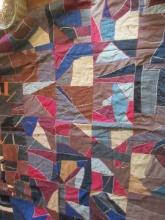 Antique Crazy Quilt Pattern Coverlet Crow's Foot Stitching on Front Made by Betty A. Hopkins