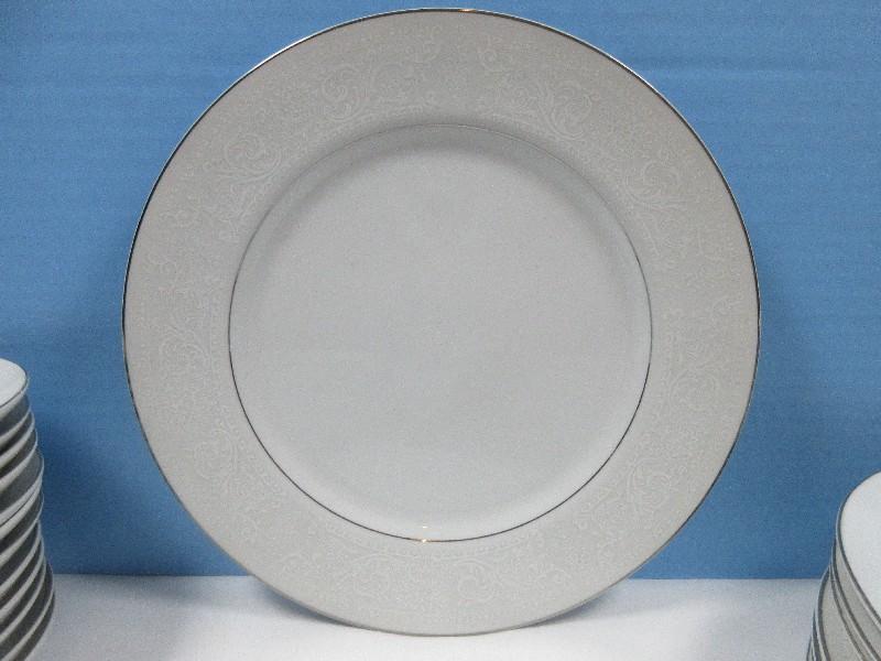 39pcs Salem China Co. Fine China Translucent Lace Band Pattern Dinnerware Plates, Bowls, Cups