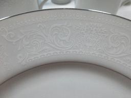 39pcs Salem China Co. Fine China Translucent Lace Band Pattern Dinnerware Plates, Bowls, Cups