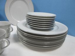 39pcs Salem China Co. Fine China Translucent Lace Band Pattern Dinnerware Plates, Bowls, Cups
