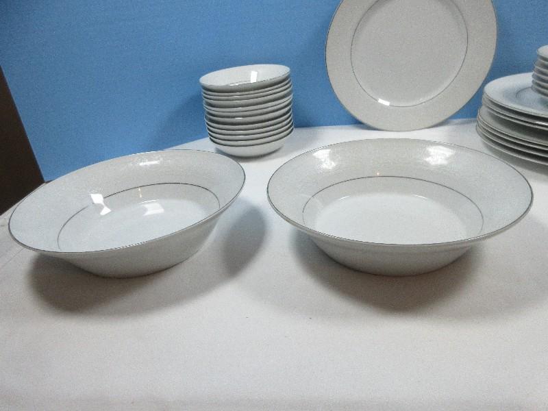 39pcs Salem China Co. Fine China Translucent Lace Band Pattern Dinnerware Plates, Bowls, Cups