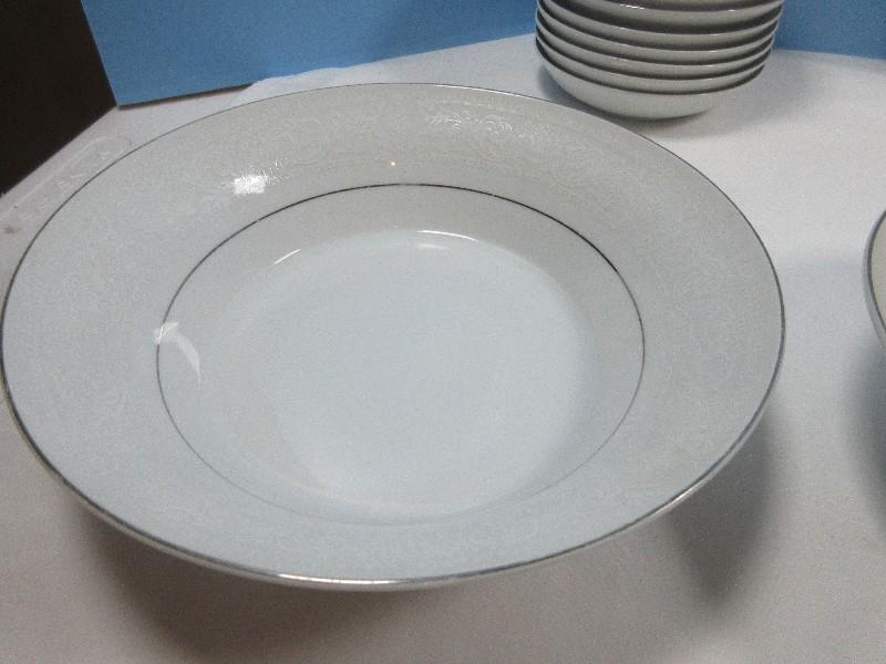 39pcs Salem China Co. Fine China Translucent Lace Band Pattern Dinnerware Plates, Bowls, Cups