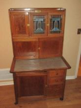 Antique Rare Find! Hoosier Kitchen Cabinet Self Contained Work Station & Storage Features w/