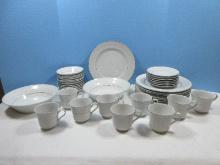 39pcs Salem China Co. Fine China Translucent Lace Band Pattern Dinnerware Plates, Bowls, Cups