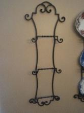 Black Metal Wall-Mount Plate Rack Holds 3 Plates Vertical for Display Scrollwork Design 38" x 14"