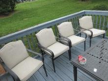 Set of 4 Cast Aluminum Patio Arm Chairs w/Cushions & Covers Mediterranean Clover Leaf Lattice