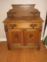 Beautiful Victorian Era Estate Walnut Antique Wash Stand Back Splash w/Dual Shelves, Ebony