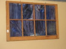 Splendid Cobalt Blue Slag Stained glass Stash Church 6 Pane Window in Wooden Frame