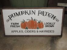 Wall D‚cor Plaque "Pumpkin Patch" Rustic Farm Sign w/Raised Lettering & Pumpkins-36" x 18"