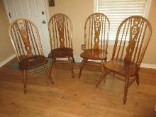 Set of 4 Oak Windsor-Style Fiddle-Back Side Chairs Hoop Back Intricate Center Splat & Vertical