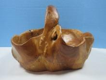 RARE FIND Hand Carved Burl Wood Basket w/Center Handle-Approx 10"H Top of Handle Body-