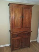 Impressive Antique Knotty Pine Pantry/Storage Cabinet Traditional Farmhouse Style 2pc