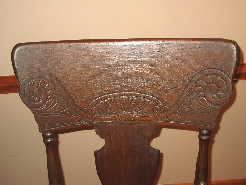 Marvelous Antique Oak Rocking Chair Pressed Back Design Quilted Medallion Seat Insert