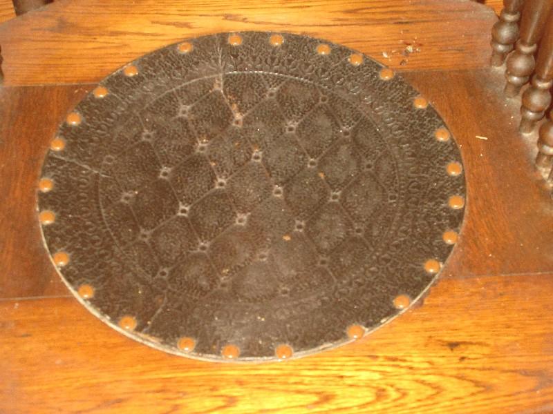 Marvelous Antique Oak Rocking Chair Pressed Back Design Quilted Medallion Seat Insert