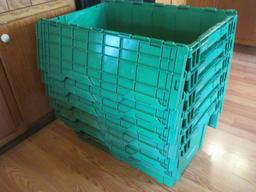 Lot 6 Paxton Durable Storage Stackable Plastic Green Totes High Density w/Interlock Lids