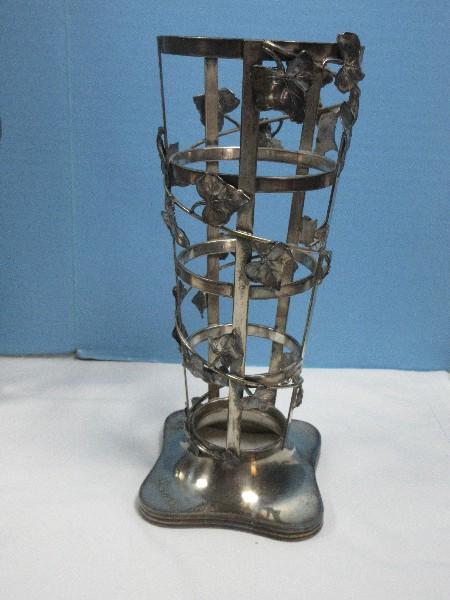 Antique Silver Plate Pairpoint Mfg. Co. Quadruple Plate 10" Naturalistic Ivy Vine Holder