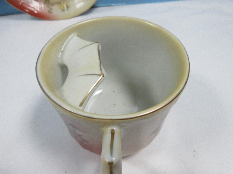Lot Porcelain Mustache Cup & Saucer Likely Nippon Mark, 2-Fine China Concorde Floral Center